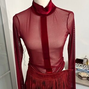 Sheer burgundy Long Sleeve Top